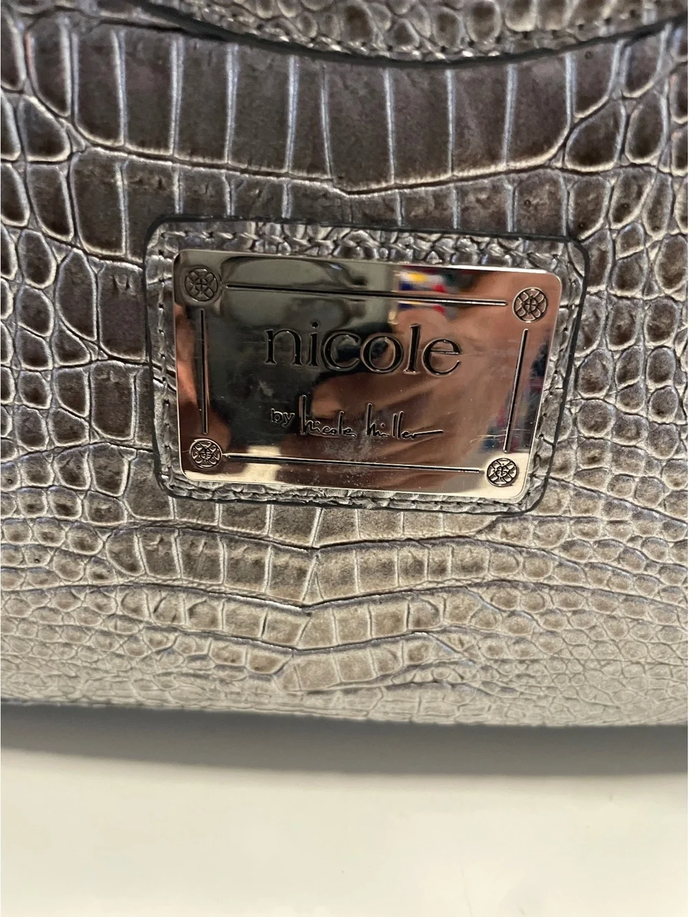 Gun metal silver embossed clutch